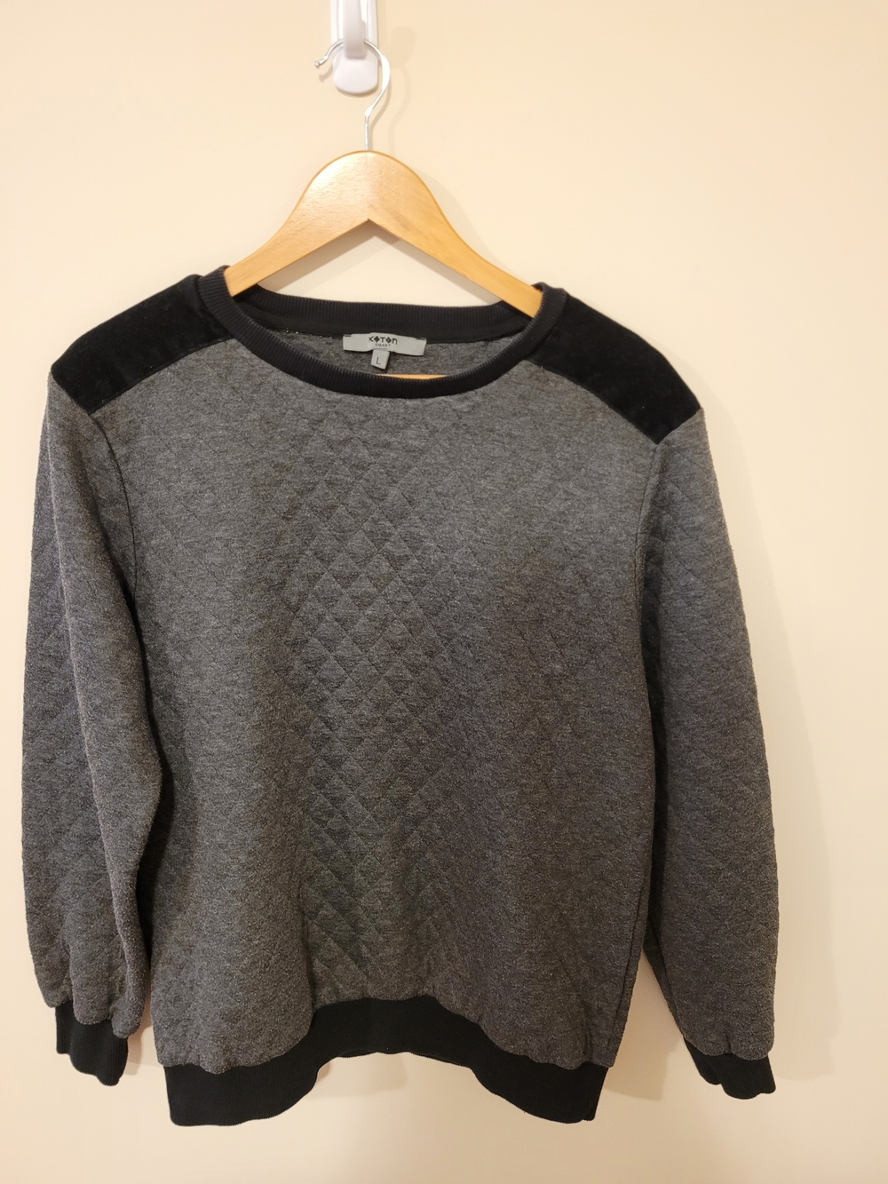 Vintage Koton Smart Men's Quilted Gray Crewneck Pullover Sweater Size Large